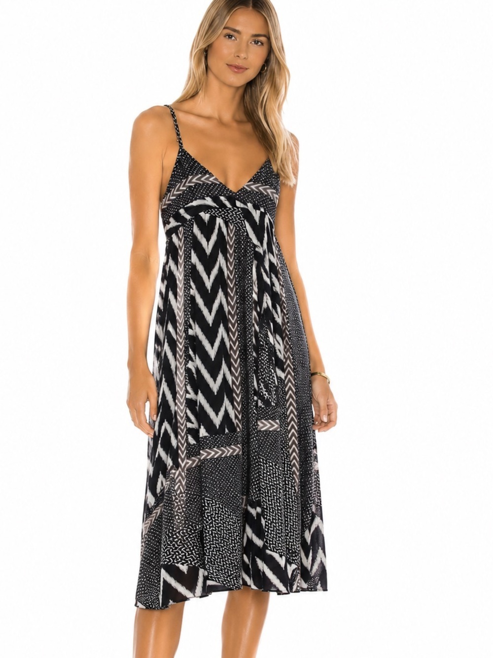 ISDA & Co Cotton Blend Ikat Midi Dress Black Size M